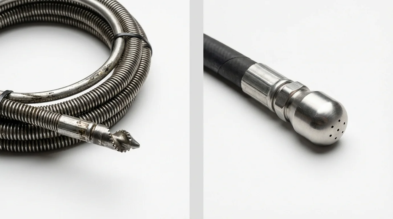 Drain snake cable and hydro jetting nozzle used for drain cleaning in Colwich, KS