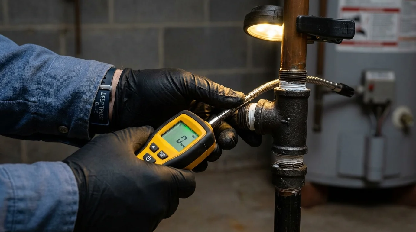 Gas leak detection with electronic sniffer by Johns Plumbing LLC in Colwich